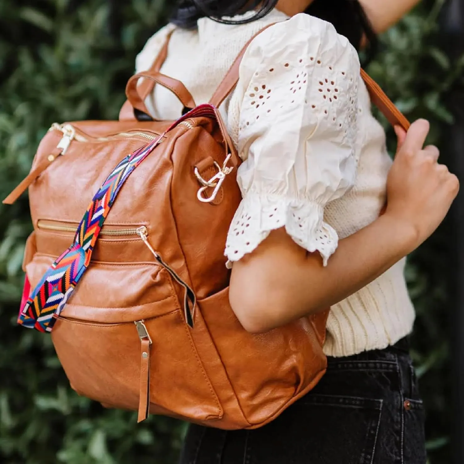 Modern Chic Backpack Purse for Women - Brielle Convertible Bag, Use as Diaper Bag, Shoulder Bag, or Womens Backpack, Made of Vegan Leather with Removable Strap and Exterior/Interior Pockets (Camel)