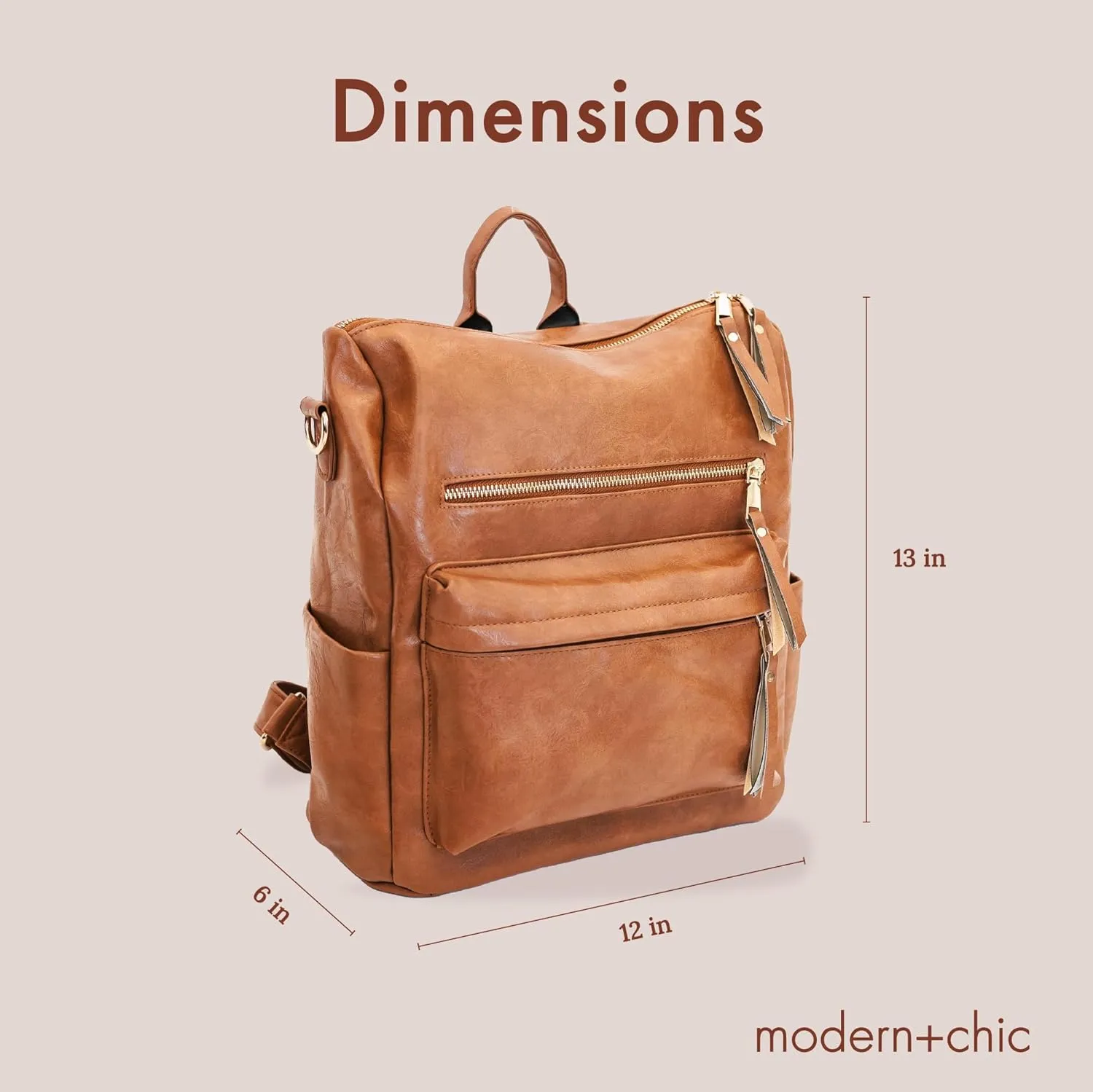 Modern Chic Backpack Purse for Women - Brielle Convertible Bag, Use as Diaper Bag, Shoulder Bag, or Womens Backpack, Made of Vegan Leather with Removable Strap and Exterior/Interior Pockets (Camel)