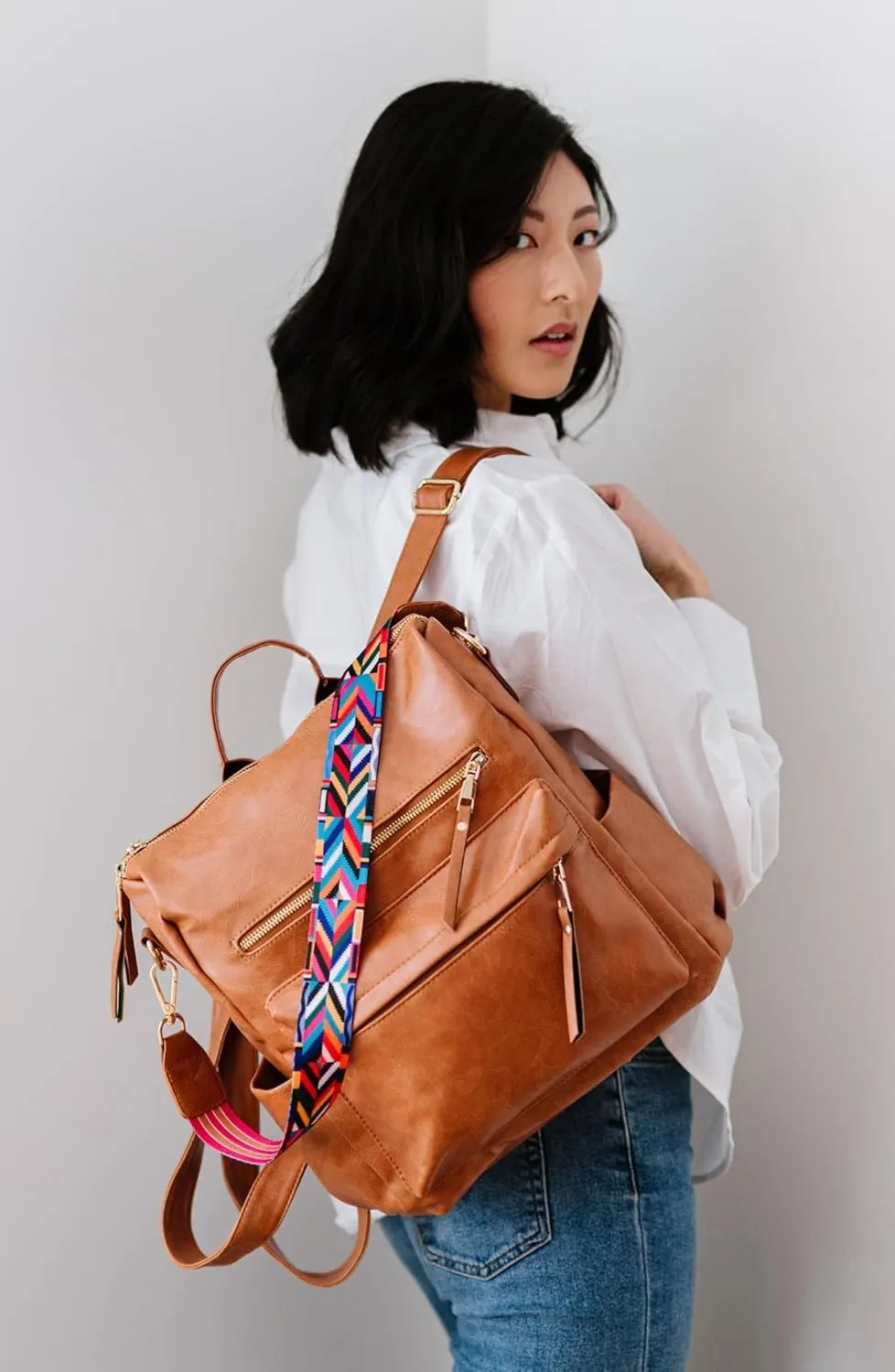 Modern Chic Backpack Purse for Women - Brielle Convertible Bag, Use as Diaper Bag, Shoulder Bag, or Womens Backpack, Made of Vegan Leather with Removable Strap and Exterior/Interior Pockets (Camel)