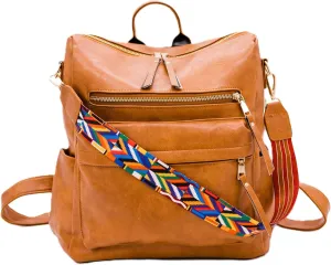 Modern Chic Backpack Purse for Women - Brielle Convertible Bag, Use as Diaper Bag, Shoulder Bag, or Womens Backpack, Made of Vegan Leather with Removable Strap and Exterior/Interior Pockets (Camel)