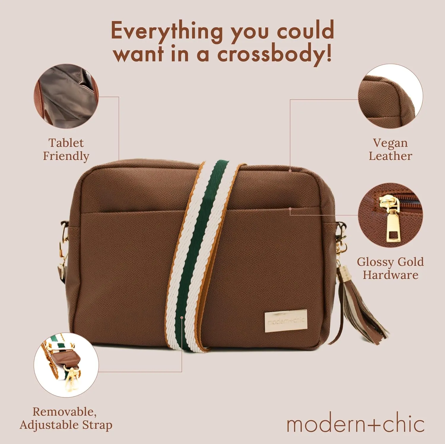 Modern Chic Crossbody Bags for Women - Alice Crossbody Purse, Vegan Leather Sling Bag with Ultra Roomy Interior and Pockets