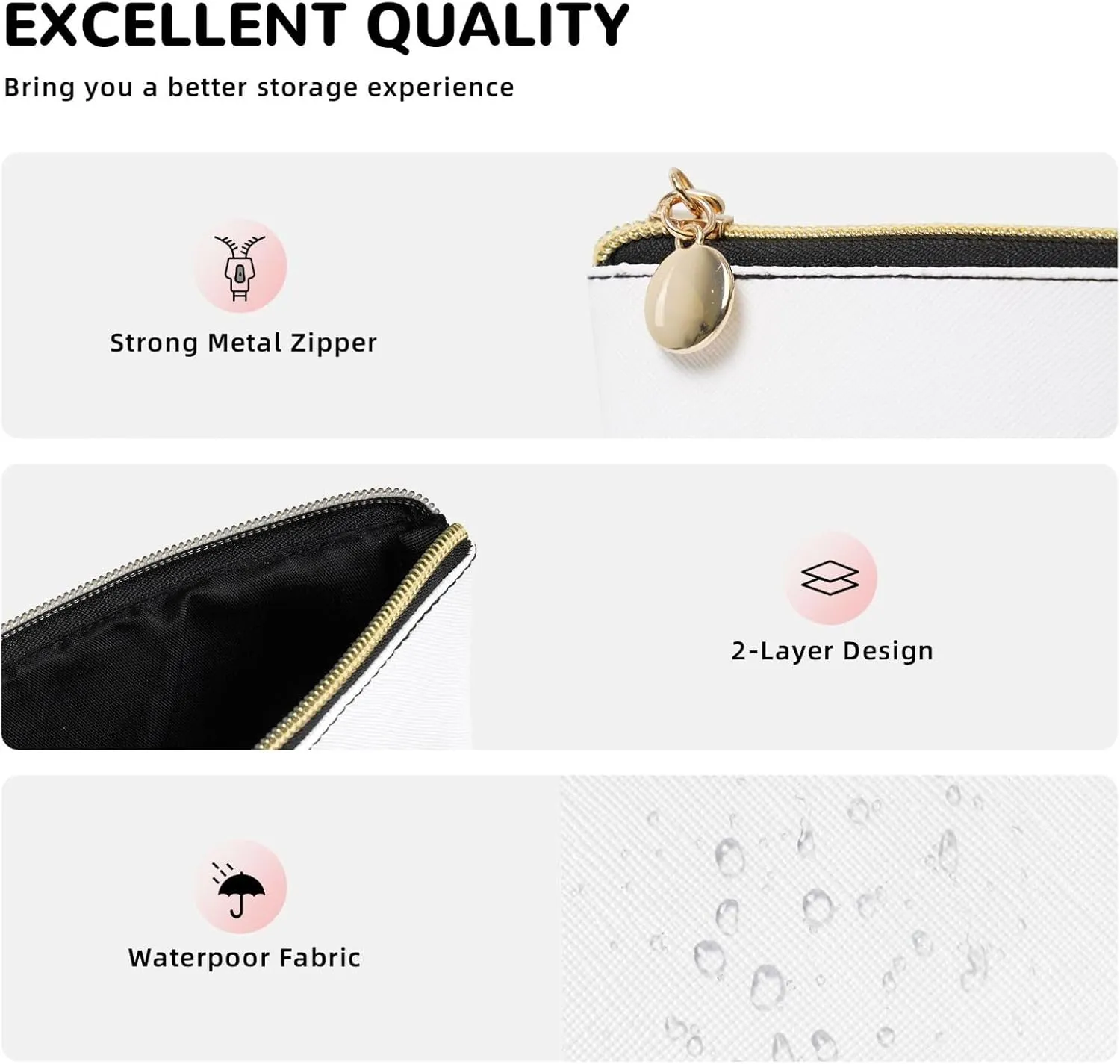 modern chic white gold foil marble Cosmetic Bag Travel Makeup Bag Organizer Toiletry Bag with Zipper Storage Pouch Coin Purse Brushes for Women Girls Gifts