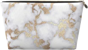 modern chic white gold foil marble Cosmetic Bag Travel Makeup Bag Organizer Toiletry Bag with Zipper Storage Pouch Coin Purse Brushes for Women Girls Gifts