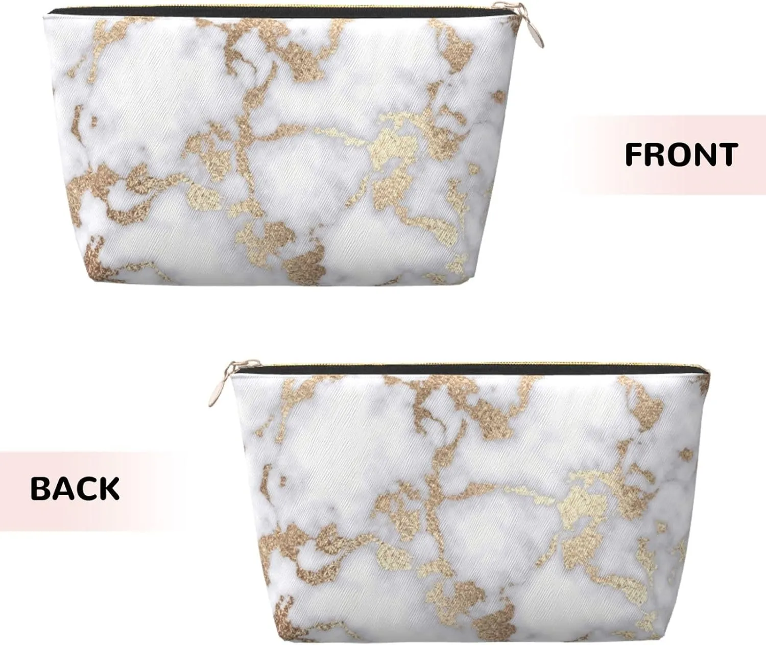 modern chic white gold foil marble Cosmetic Bag Travel Makeup Bag Organizer Toiletry Bag with Zipper Storage Pouch Coin Purse Brushes for Women Girls Gifts