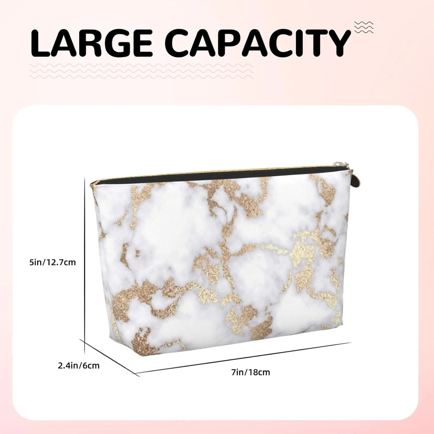 modern chic white gold foil marble Cosmetic Bag Travel Makeup Bag Organizer Toiletry Bag with Zipper Storage Pouch Coin Purse Brushes for Women Girls Gifts