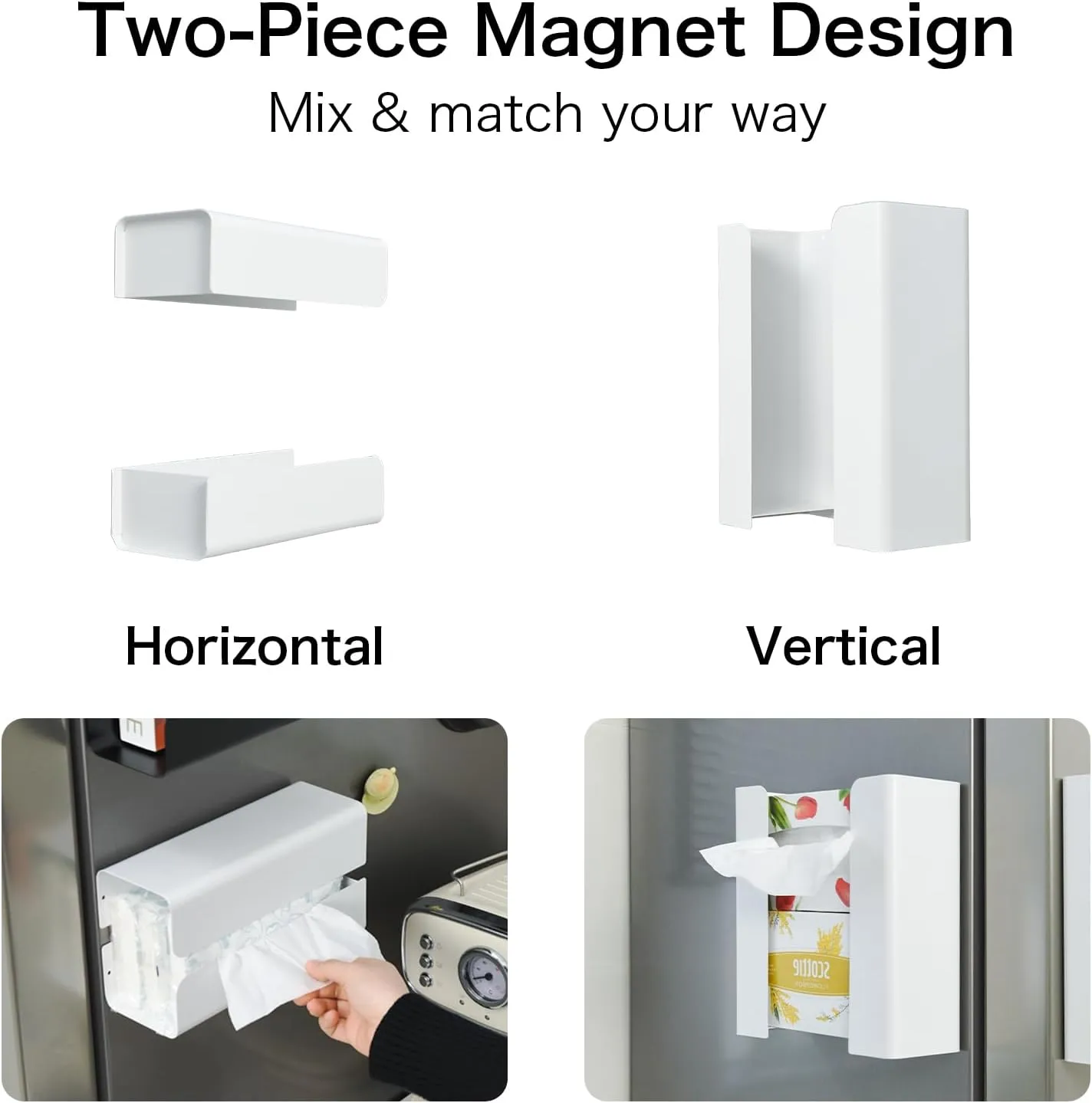 Modular Magnetic Glove Dispenser Tissue Box Holder - Freely Combinable Organizer for Kitchen, Fridge, Garage, Laundry Room - Detachable Design for Versatile Storage (White)