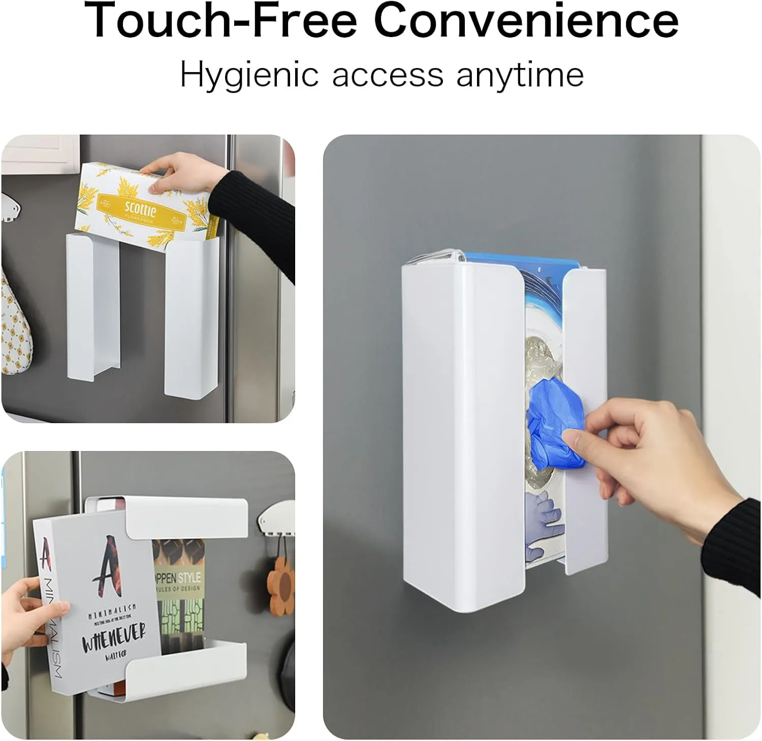 Modular Magnetic Glove Dispenser Tissue Box Holder - Freely Combinable Organizer for Kitchen, Fridge, Garage, Laundry Room - Detachable Design for Versatile Storage (White)