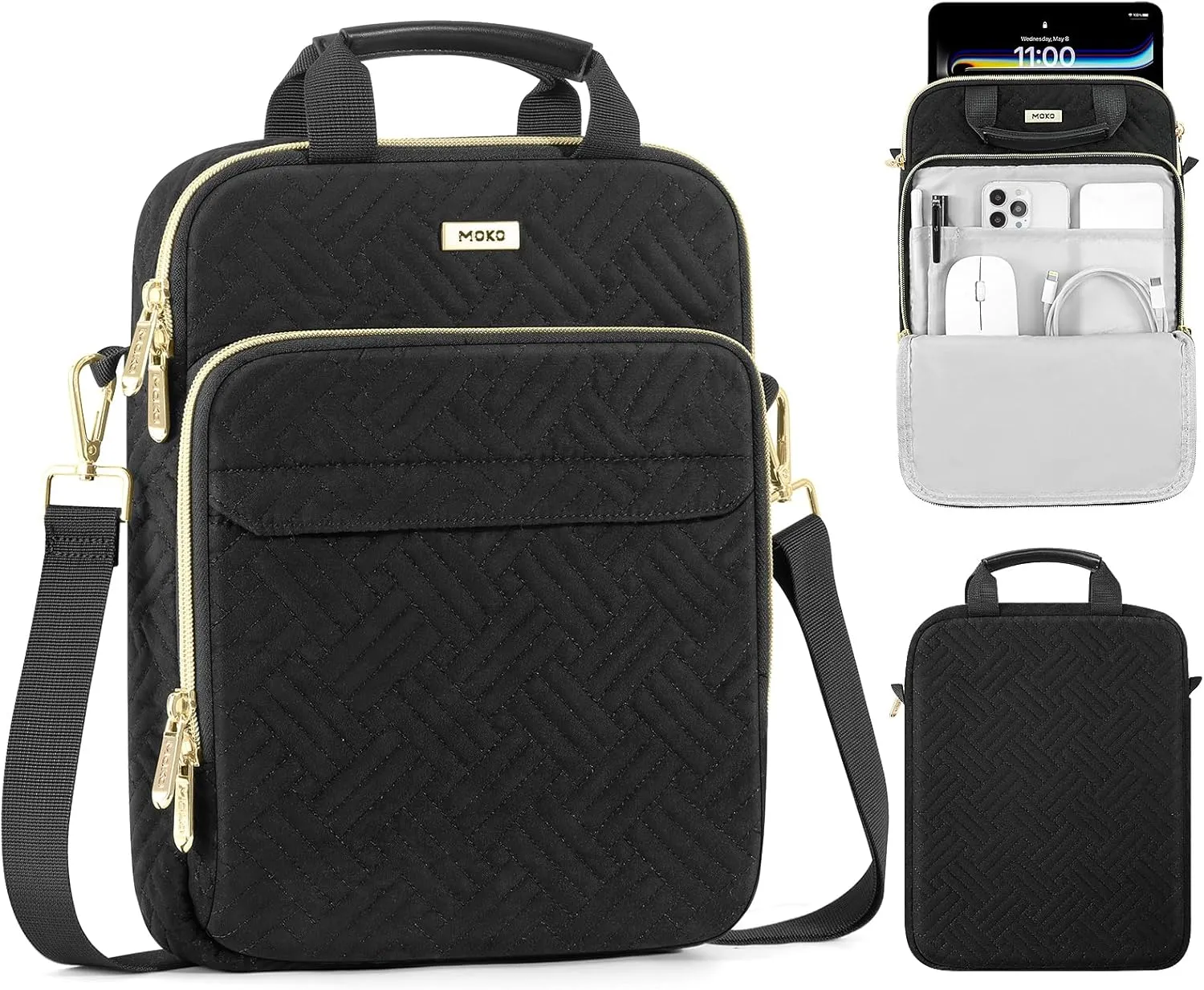 MoKo 9-11 Inch Puffer Tablet Sleeve Bag for 11 Inch New iPad Pro M4 & iPad Air M2 2024, iPad 10th Gen 10.9, iPad Air 5/4th 10.9, 360° Edge Protection Puffy Bag with Handle & Shoulder Strap, Black