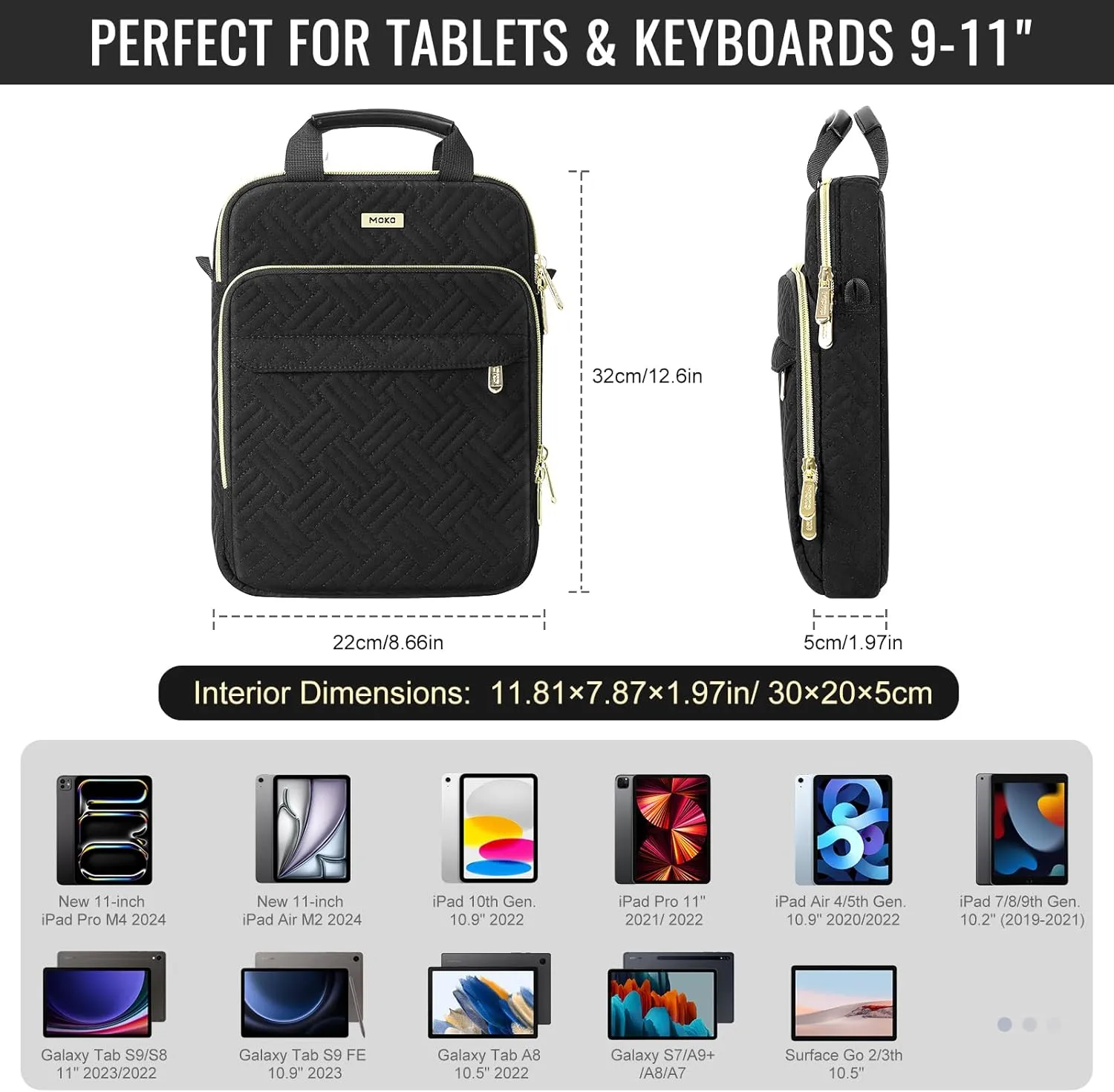 MoKo 9-11 Inch Puffer Tablet Sleeve Bag for 11 Inch New iPad Pro M4 & iPad Air M2 2024, iPad 10th Gen 10.9, iPad Air 5/4th 10.9, 360° Edge Protection Puffy Bag with Handle & Shoulder Strap, Black