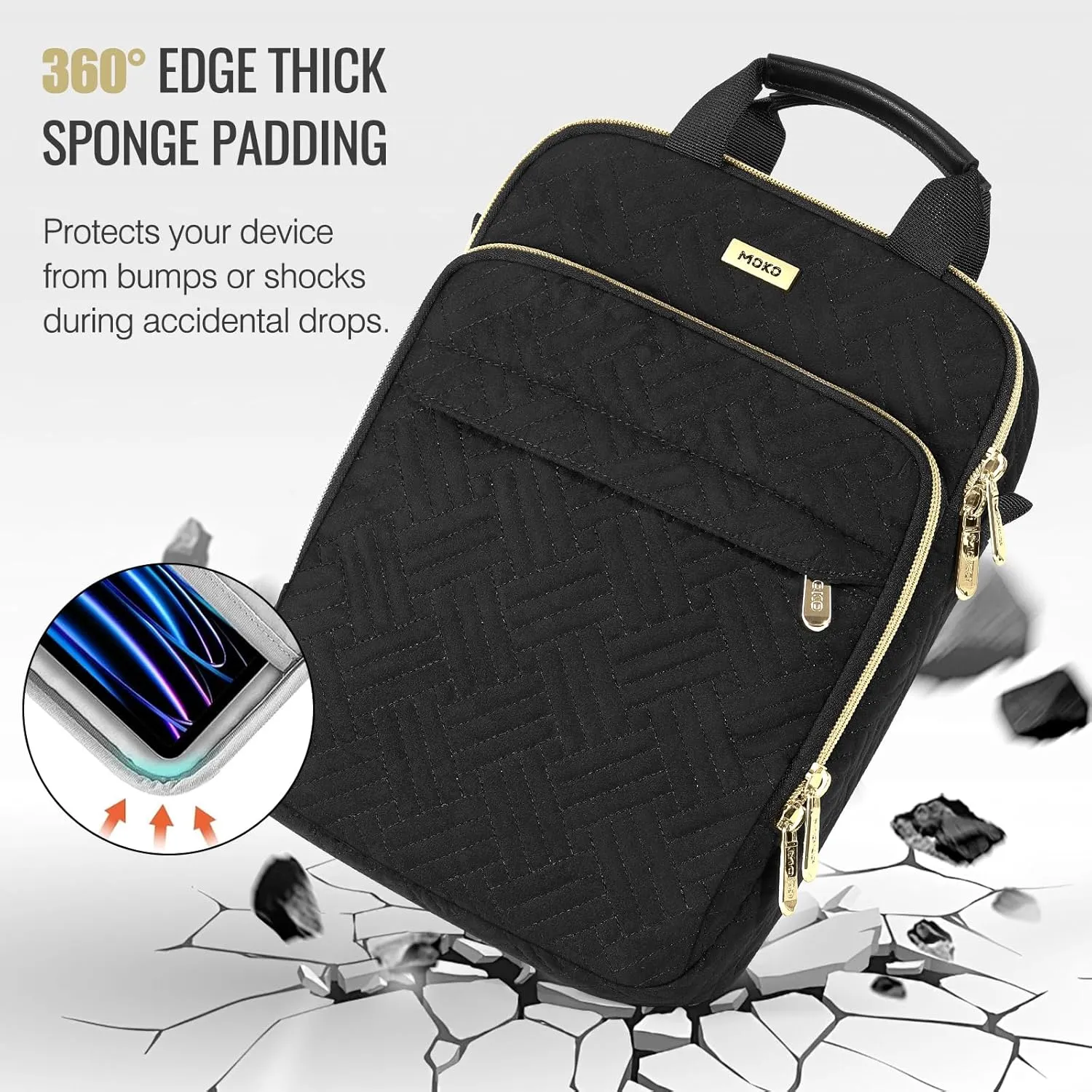 MoKo 9-11 Inch Puffer Tablet Sleeve Bag for 11 Inch New iPad Pro M4 & iPad Air M2 2024, iPad 10th Gen 10.9, iPad Air 5/4th 10.9, 360° Edge Protection Puffy Bag with Handle & Shoulder Strap, Black