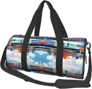 Monorail Train Travel Duffle Bag for Men Women Sport Gym Bag Foldable Weekender Bag Carry on Overnight Bag for Travel Swimming Basketball