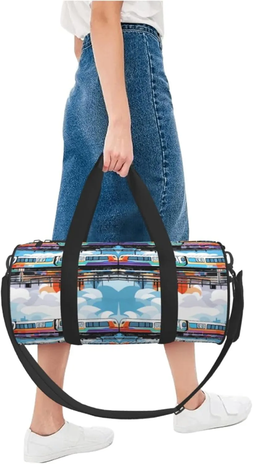 Monorail Train Travel Duffle Bag for Men Women Sport Gym Bag Foldable Weekender Bag Carry on Overnight Bag for Travel Swimming Basketball