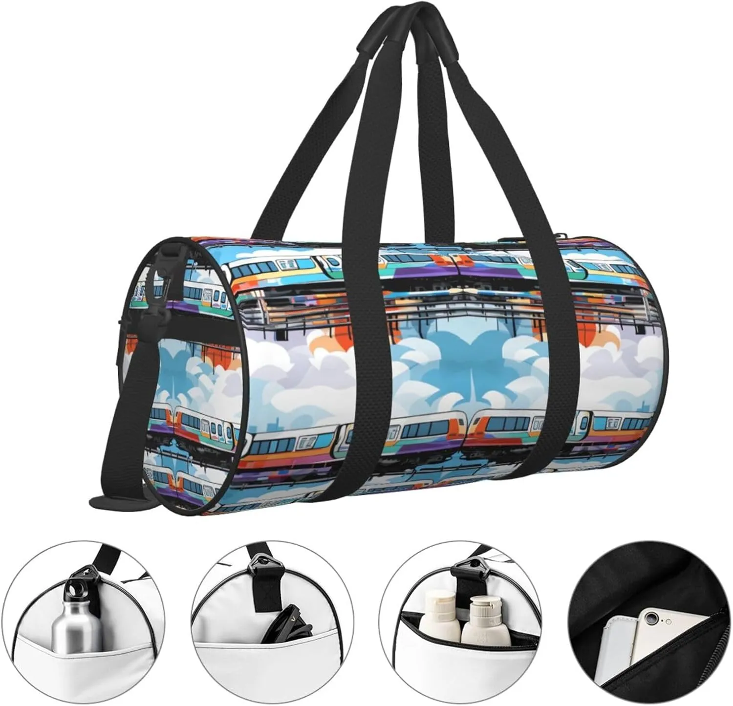 Monorail Train Travel Duffle Bag for Men Women Sport Gym Bag Foldable Weekender Bag Carry on Overnight Bag for Travel Swimming Basketball