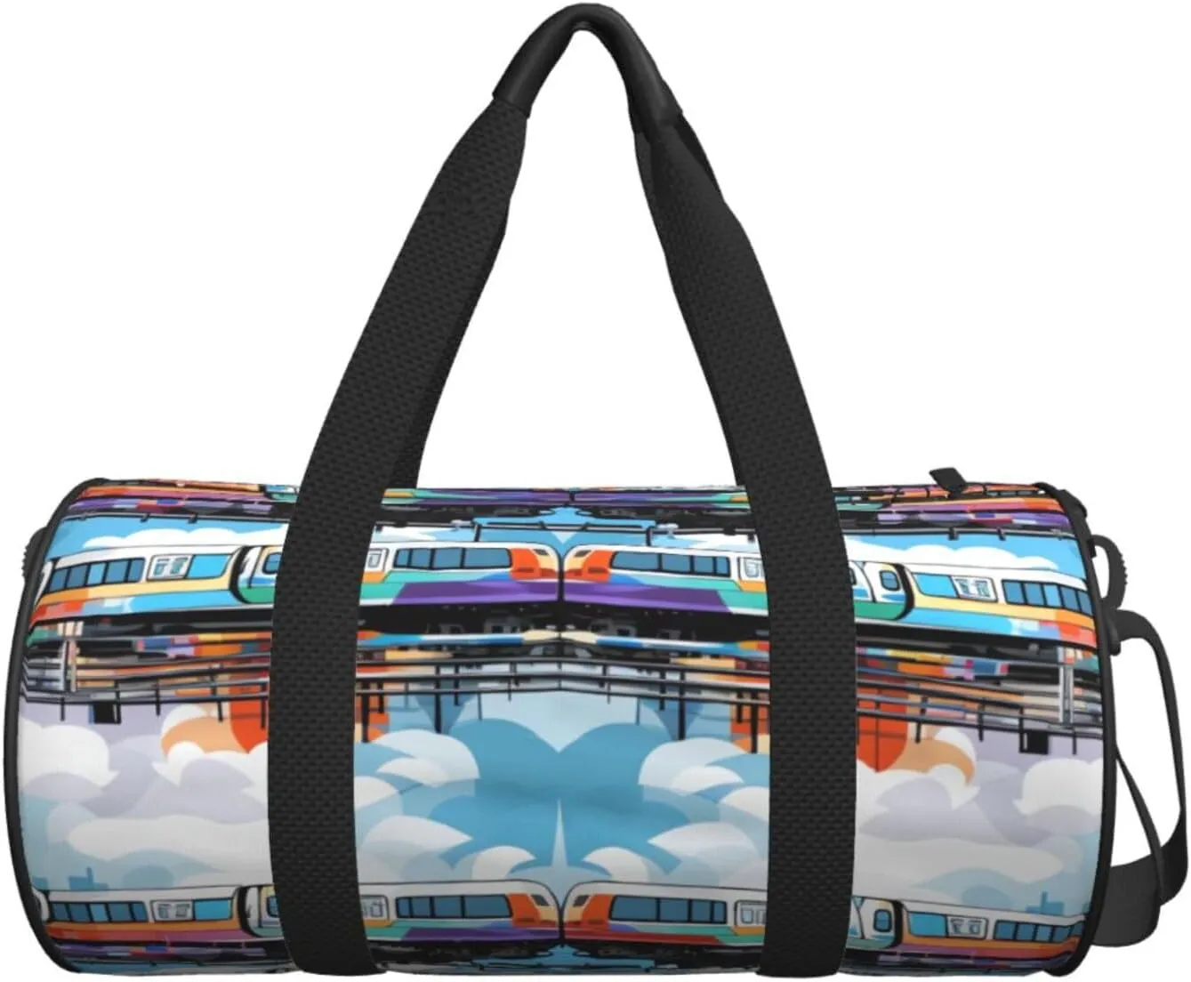 Monorail Train Travel Duffle Bag for Men Women Sport Gym Bag Foldable Weekender Bag Carry on Overnight Bag for Travel Swimming Basketball
