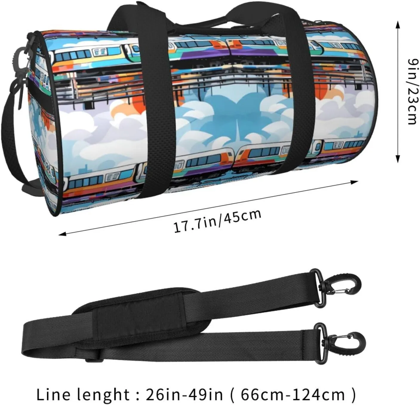 Monorail Train Travel Duffle Bag for Men Women Sport Gym Bag Foldable Weekender Bag Carry on Overnight Bag for Travel Swimming Basketball