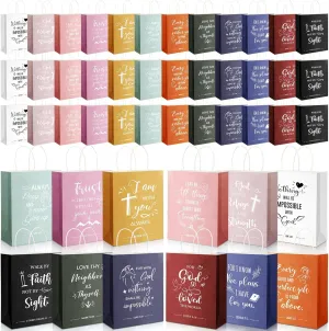 Mooliwe 60 Pcs Religious Bible Verse Bags Bulk Church Welcome Christian Paper Gift Bags with Handles for Guests Gifts Souvenirs Baptism Sunday School Church Events Birthday Party Favors, 12 Styles