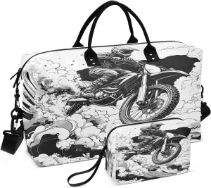 Motorcycle Rider Travel Duffel Bags 2PCS,Sports Duffel Bags for Men Women,Weekender Overnight Bag Gym Tote Bag with Toiletry Bag