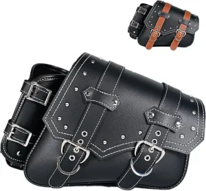 Motorcycle Saddle Bags Side Bags|Saddlebags|Pvc Leather Waterproof Side Swing ArmBags|SideToolBag|UniversalStorage Tool Bag for Motorbike|with cup holder|Brown belt|Black|Right