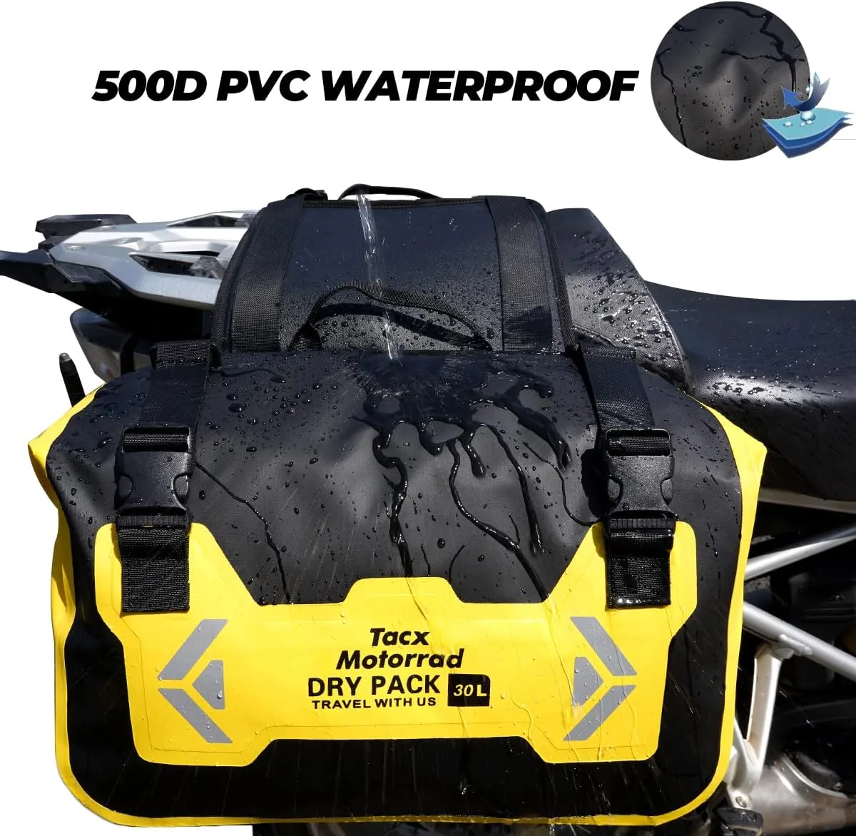 Motorcycle Saddle Bags Tail Bag, 30L Roll-top Waterproof Motor Detachable Side Trunk Bag, Motor Panniers Luggage Bag for Bike Motorcy