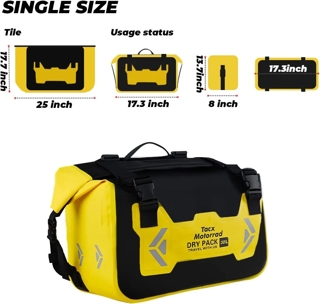 Motorcycle Saddle Bags Tail Bag, 30L Roll-top Waterproof Motor Detachable Side Trunk Bag, Motor Panniers Luggage Bag for Bike Motorcy