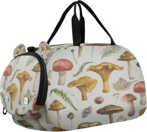 Mushrooms Kids Overnight Sports Duffel Bags with Shoe Compartment & Wet Pocket Travel Sport Gym Bag for Girls Boys