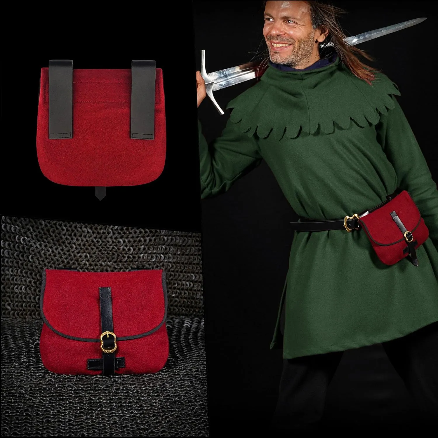Mythrojan Late Medieval Belt Bag, Ideal for SCA Renaissance LARP Reenactment & Ren Fair