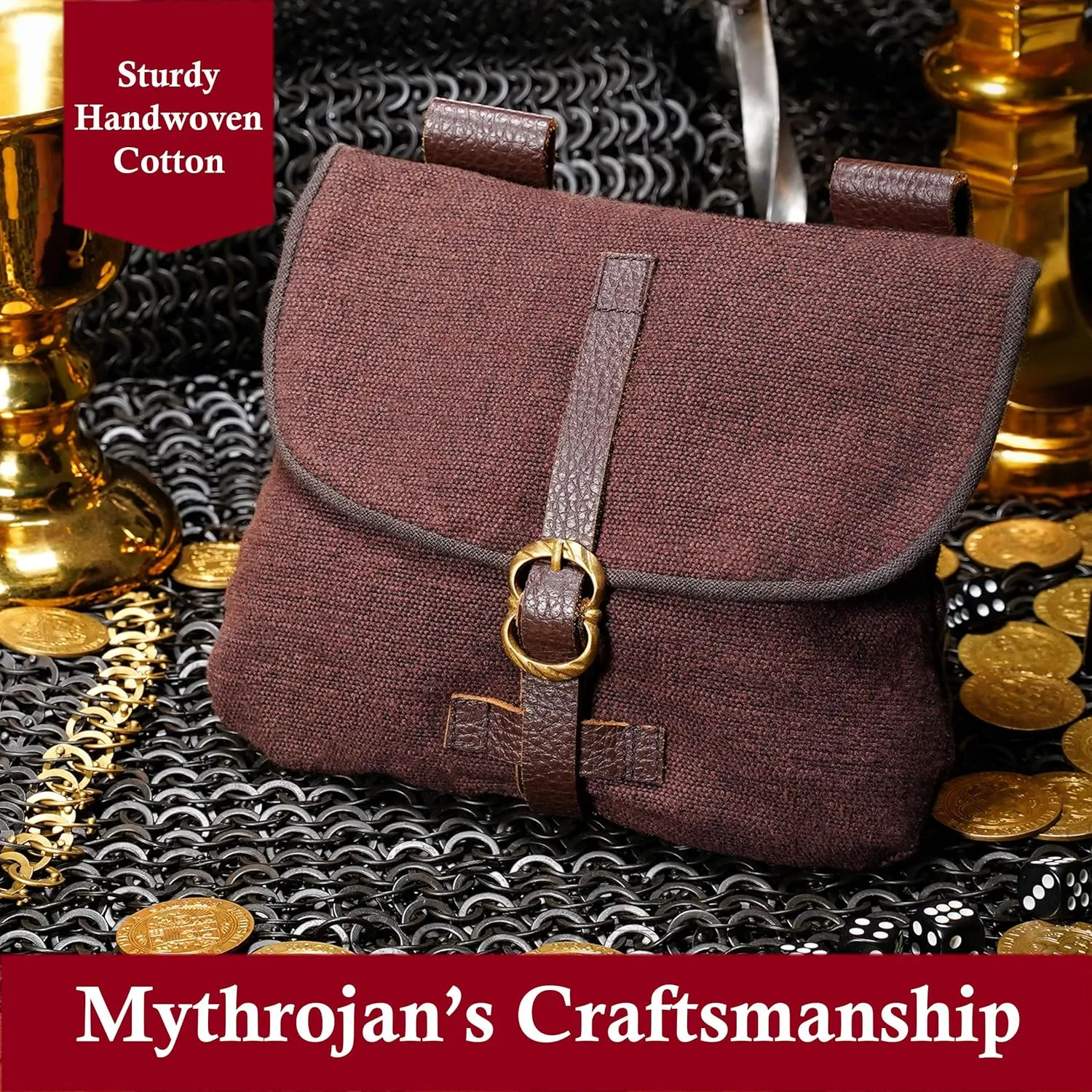 Mythrojan Late Medieval Belt Bag, Ideal for SCA Renaissance LARP Reenactment & Ren Fair
