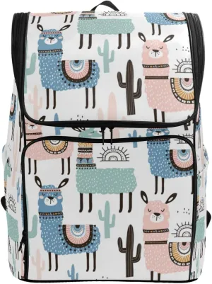 Naanle Cute Cartoon Llama Cactus Pattern Casual Daypack College Multipurpose Backpack Large Travel Hiking Bag for Men Women,Waterproof Computer Bag