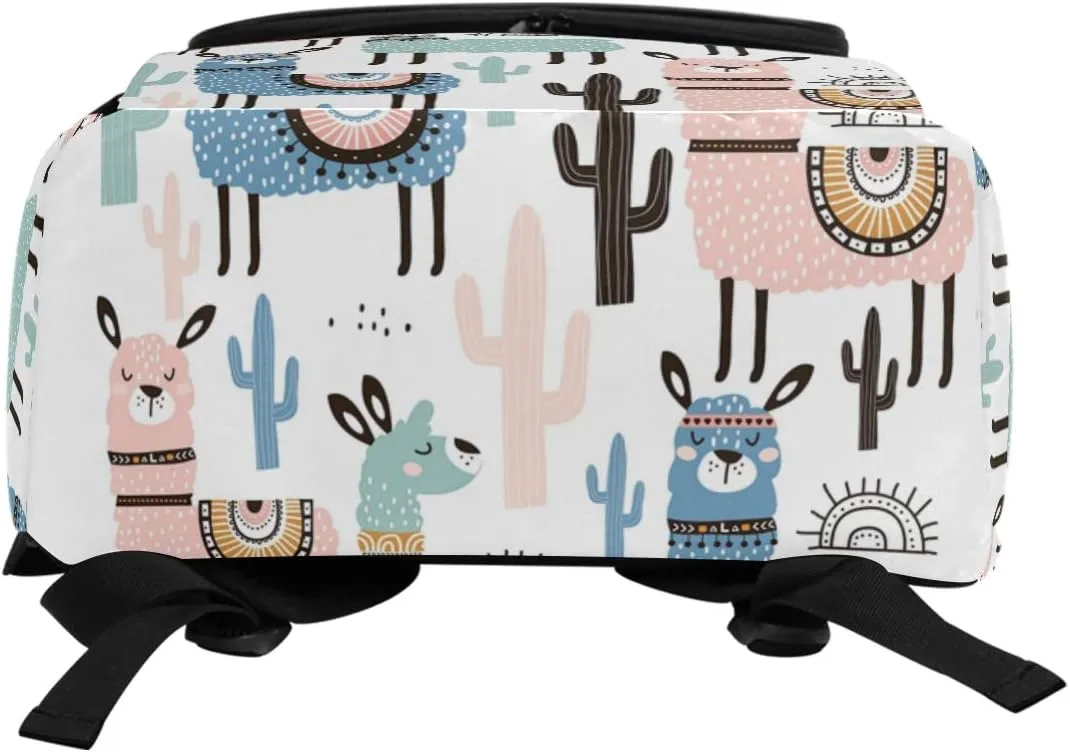 Naanle Cute Cartoon Llama Cactus Pattern Casual Daypack College Multipurpose Backpack Large Travel Hiking Bag for Men Women,Waterproof Computer Bag
