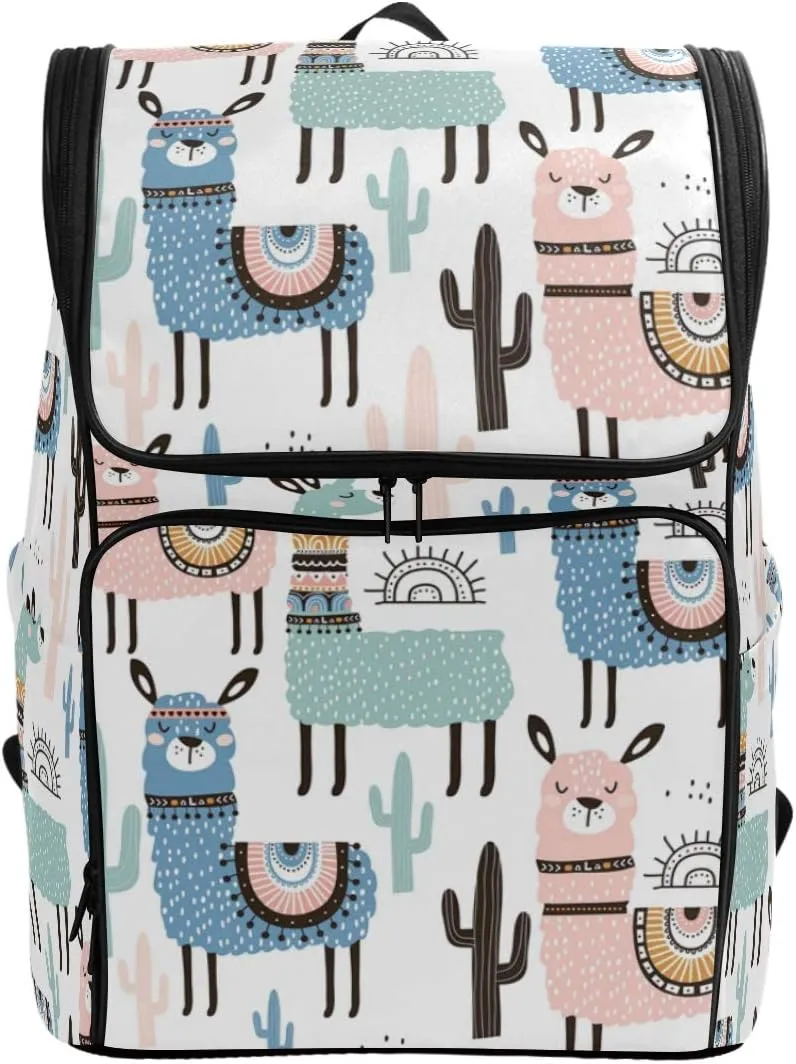 Naanle Cute Cartoon Llama Cactus Pattern Casual Daypack College Multipurpose Backpack Large Travel Hiking Bag for Men Women,Waterproof Computer Bag