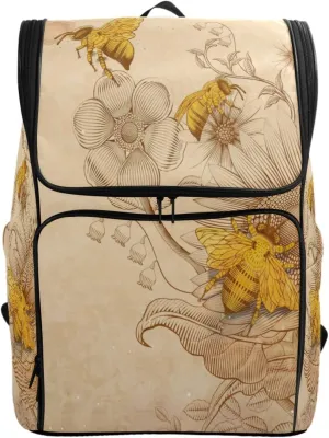 Naanle Stylish Honey Bees and Wildflowers Retro Style Casual Daypack College Students Multipurpose Backpack Large Travel Hiking Bags Computer Bag for Men Women