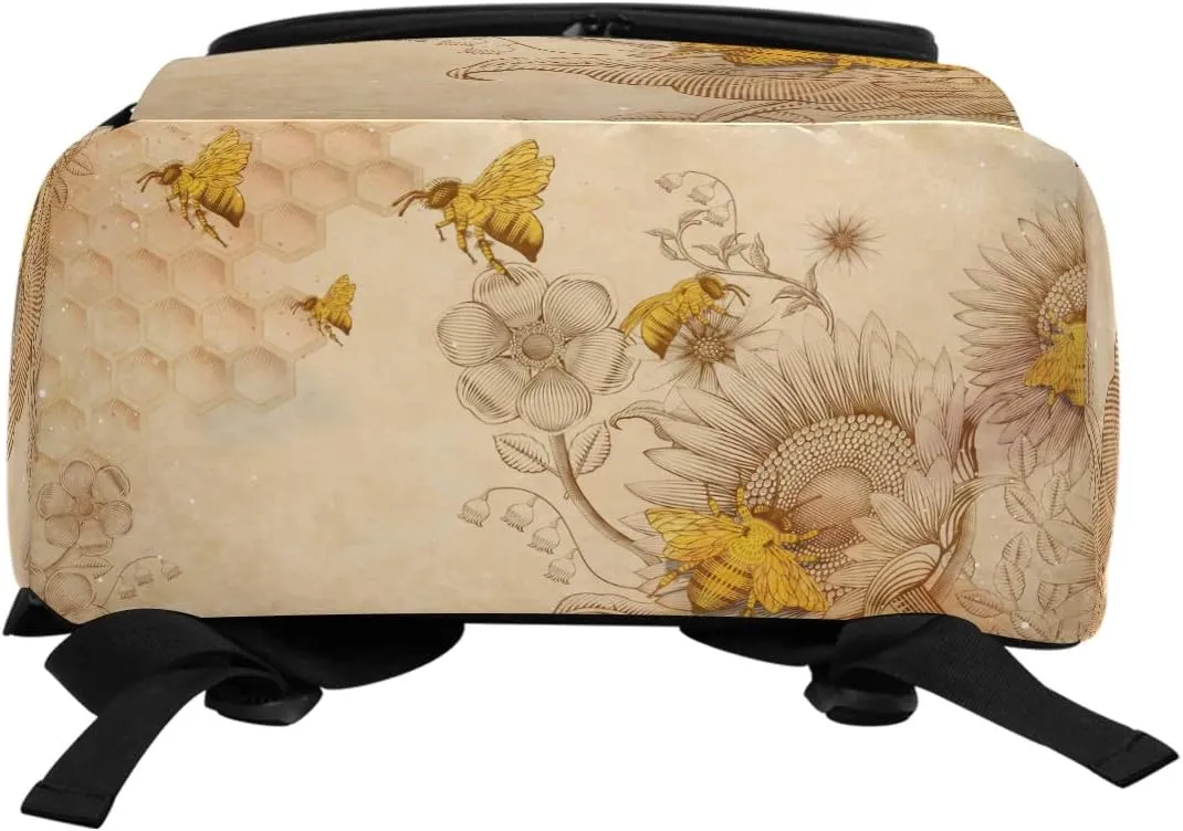Naanle Stylish Honey Bees and Wildflowers Retro Style Casual Daypack College Students Multipurpose Backpack Large Travel Hiking Bags Computer Bag for Men Women