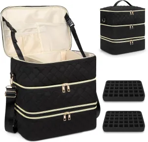 Nail Polish Organizer, 3-Layer Case Holds 80 Bottles and Includes Nail Lamp, Detachable Layer, Shoulder Strap