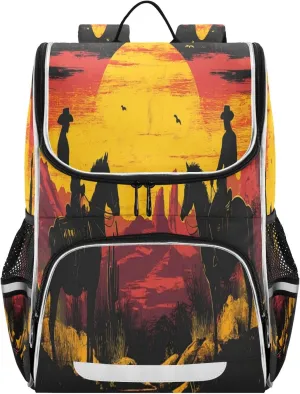 Nander Desert America Troops Cowboy Backpack,Students School Backpacks with Reflective Tape for Girls & Boys,Wide Mouth School Bag Book Bag for Kid Teens