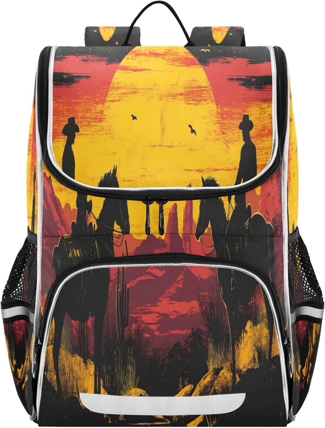 Nander Desert America Troops Cowboy Backpack,Students School Backpacks with Reflective Tape for Girls & Boys,Wide Mouth School Bag Book Bag for Kid Teens