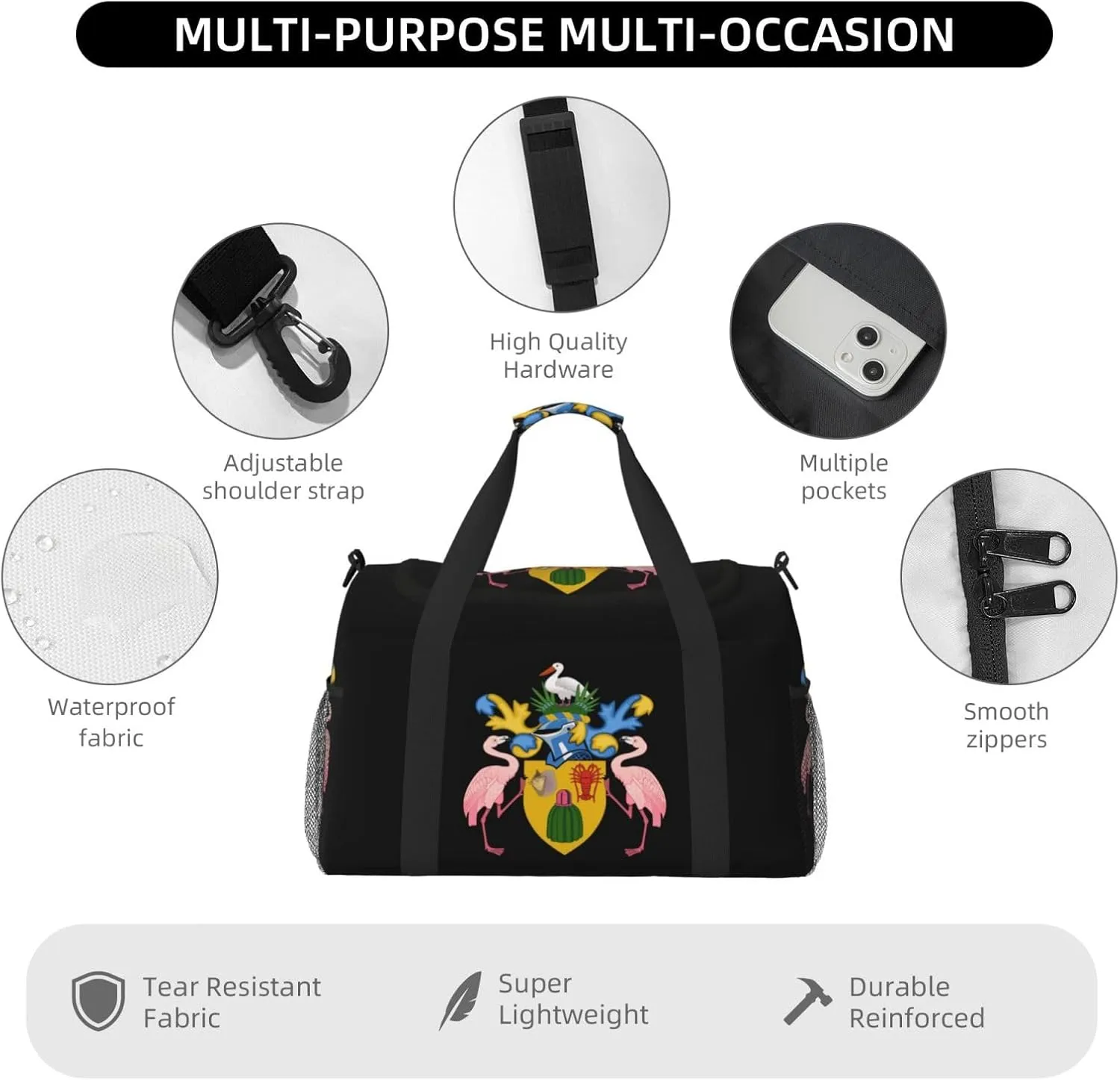 National Emblem Of Caicos Travel Duffel Bag Large Foldable Waterproof Overnight Bag For Beach Swim Bags Pool Sports Gym