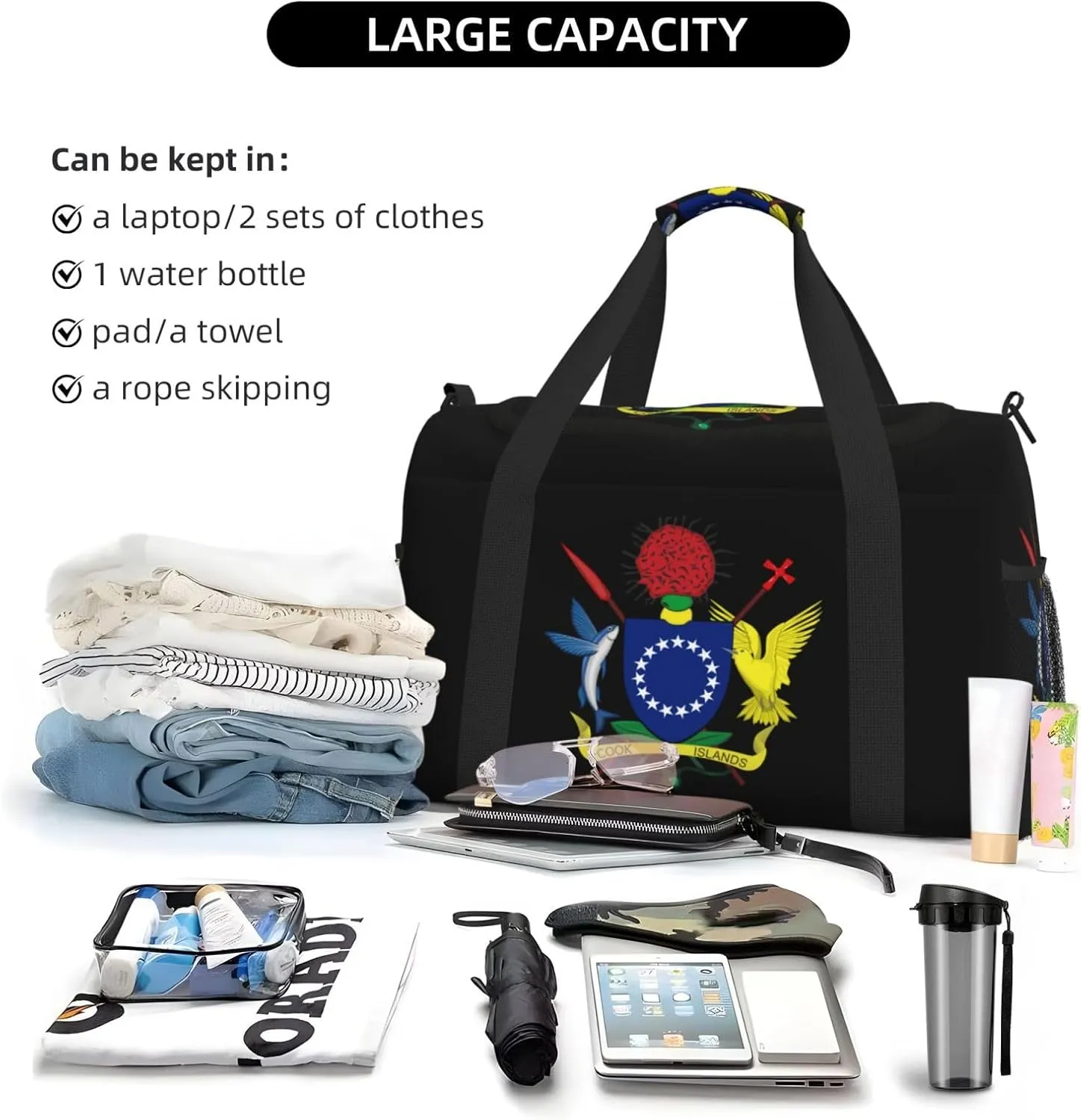 National Emblem Of Cook Travel Duffel Bag Large Foldable Waterproof Overnight Bag For Beach Swim Bags Pool Sports Gym
