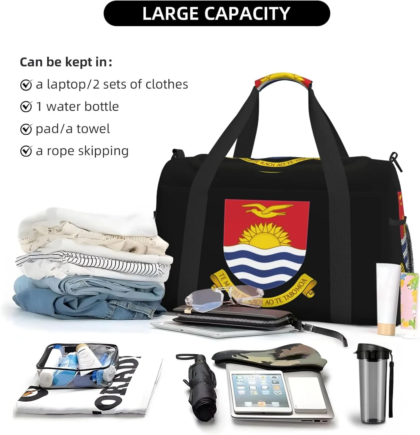 National Emblem Of Kiribati Travel Duffel Bag Large Foldable Waterproof Overnight Bag For Beach Swim Bags Pool Sports Gym
