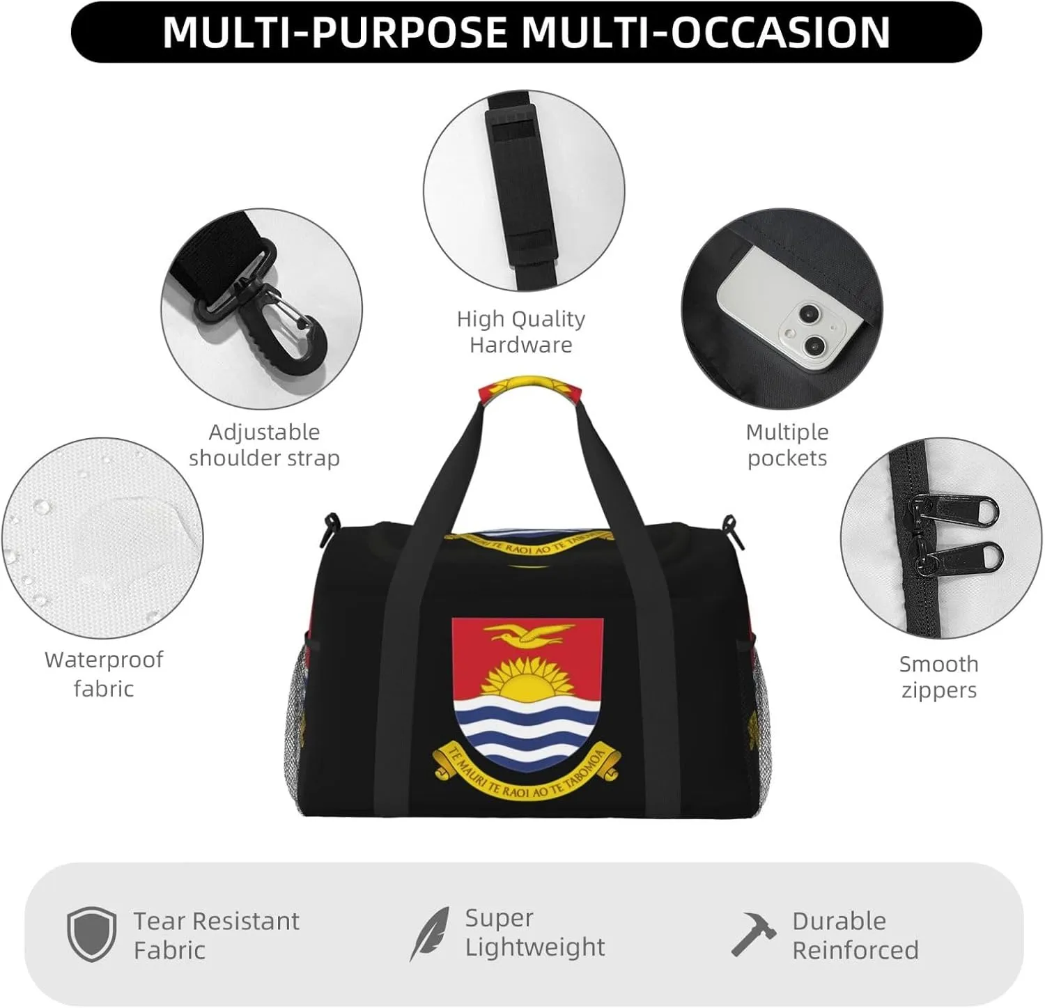 National Emblem Of Kiribati Travel Duffel Bag Large Foldable Waterproof Overnight Bag For Beach Swim Bags Pool Sports Gym