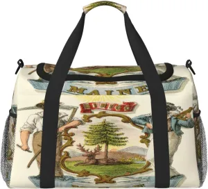 National Emblem Of Maine Travel Duffel Bag Large Foldable Waterproof Overnight Bag For Beach Swim Bags Pool Sports Gym