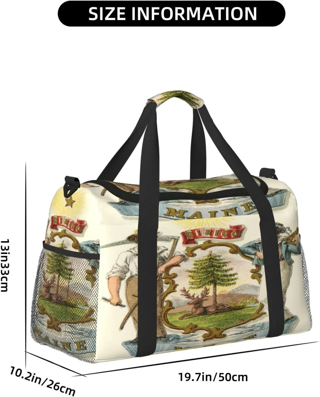 National Emblem Of Maine Travel Duffel Bag Large Foldable Waterproof Overnight Bag For Beach Swim Bags Pool Sports Gym