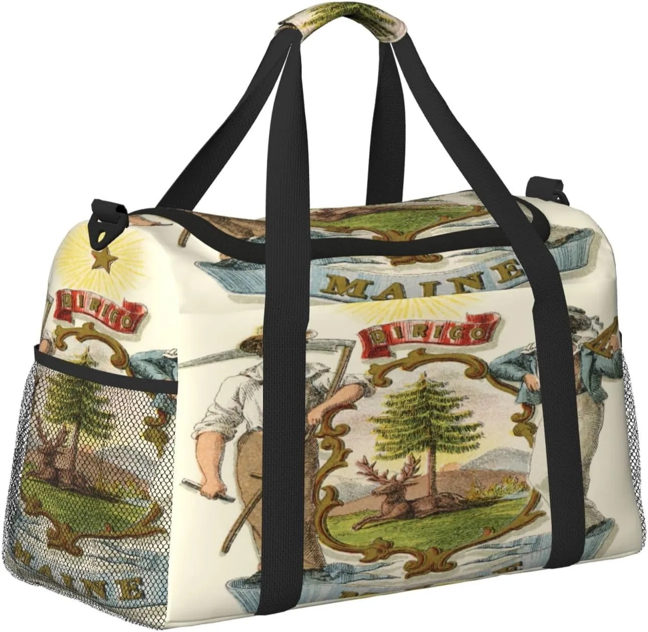National Emblem Of Maine Travel Duffel Bag Large Foldable Waterproof Overnight Bag For Beach Swim Bags Pool Sports Gym