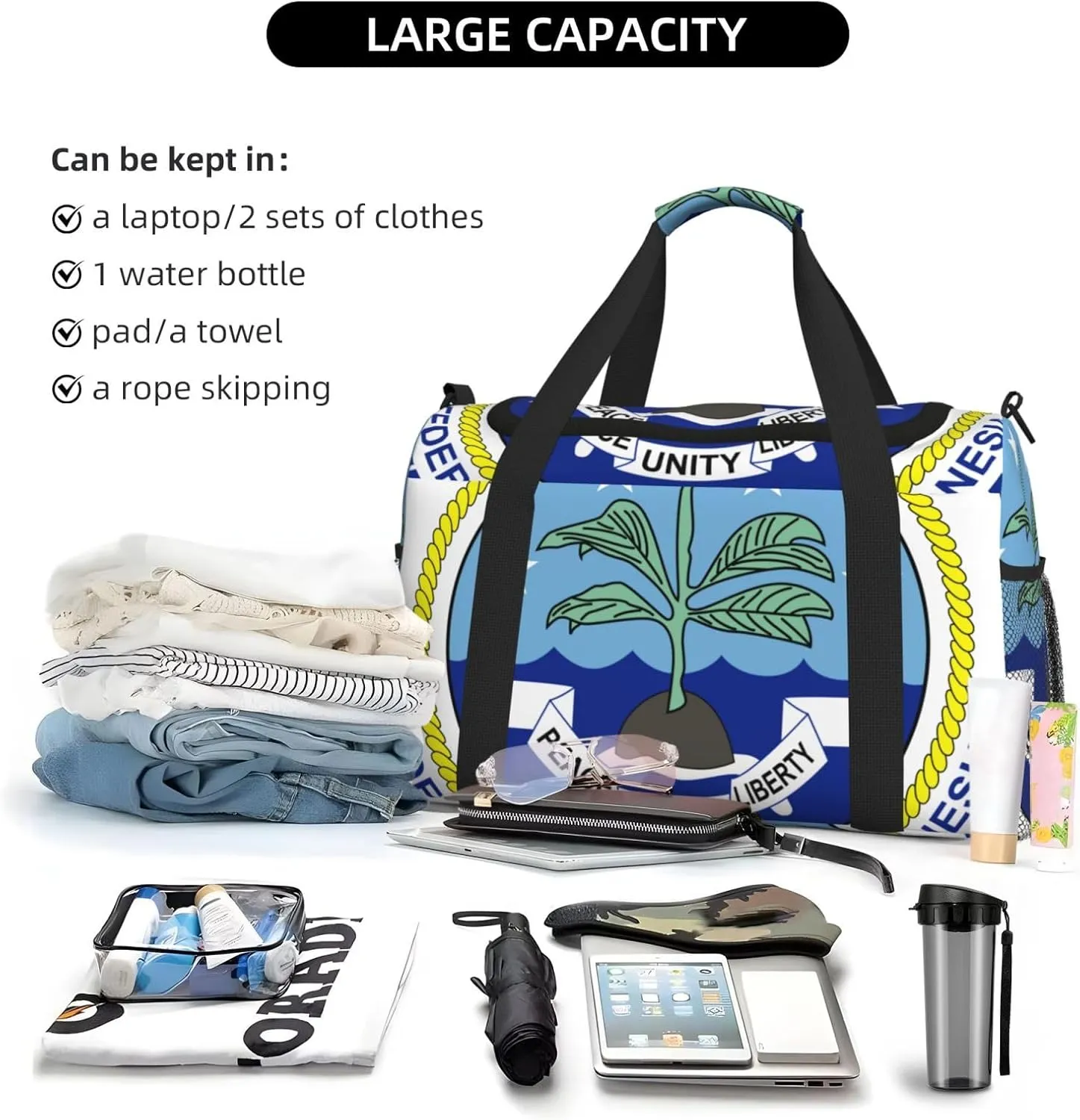 National Emblem Of Micronesia Travel Duffel Bag Large Foldable Waterproof Overnight Bag For Beach Swim Bags Pool Sports Gym