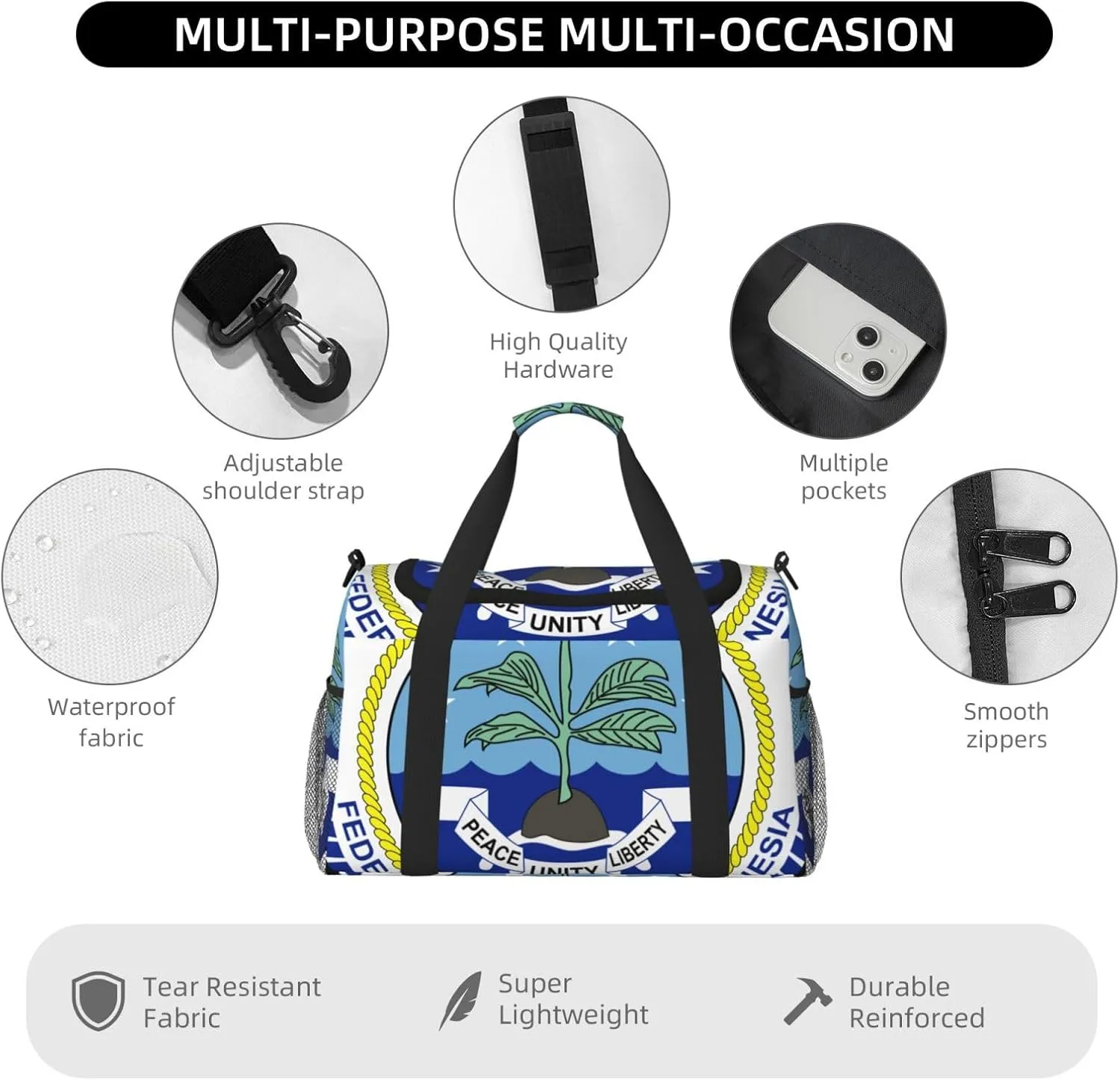 National Emblem Of Micronesia Travel Duffel Bag Large Foldable Waterproof Overnight Bag For Beach Swim Bags Pool Sports Gym