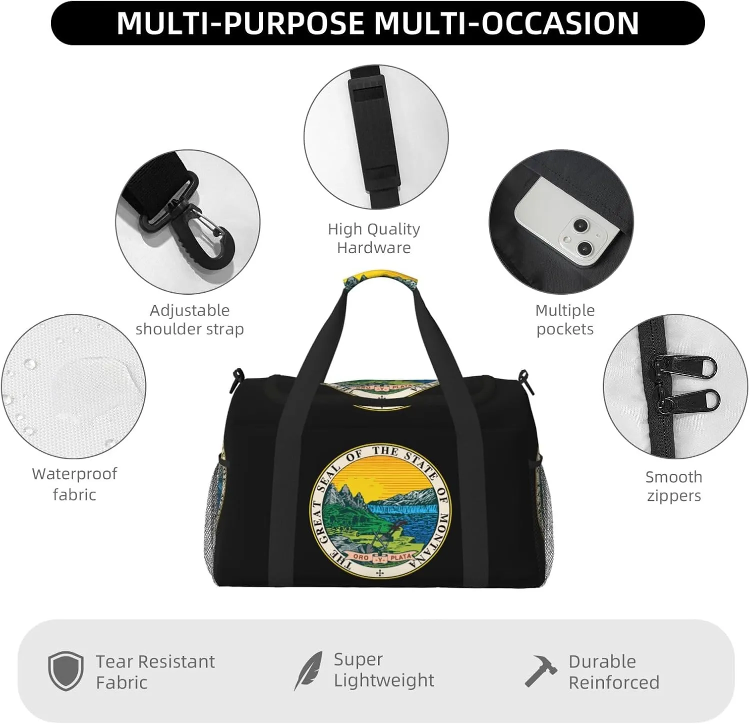 National Emblem Of Montana Travel Duffel Bag Large Foldable Waterproof Overnight Bag For Beach Swim Bags Pool Sports Gym