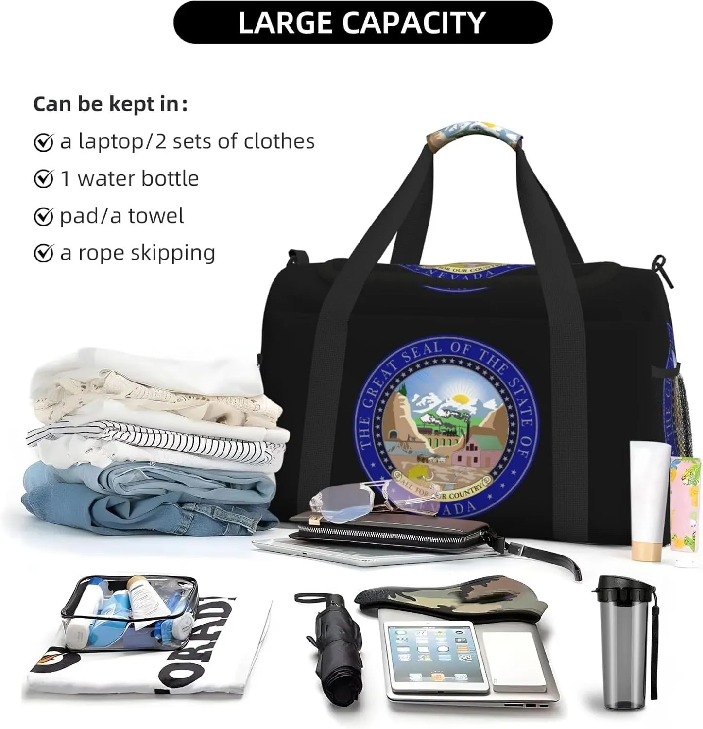 National Emblem Of Nevada Travel Duffel Bag Large Foldable Waterproof Overnight Bag For Beach Swim Bags Pool Sports Gym