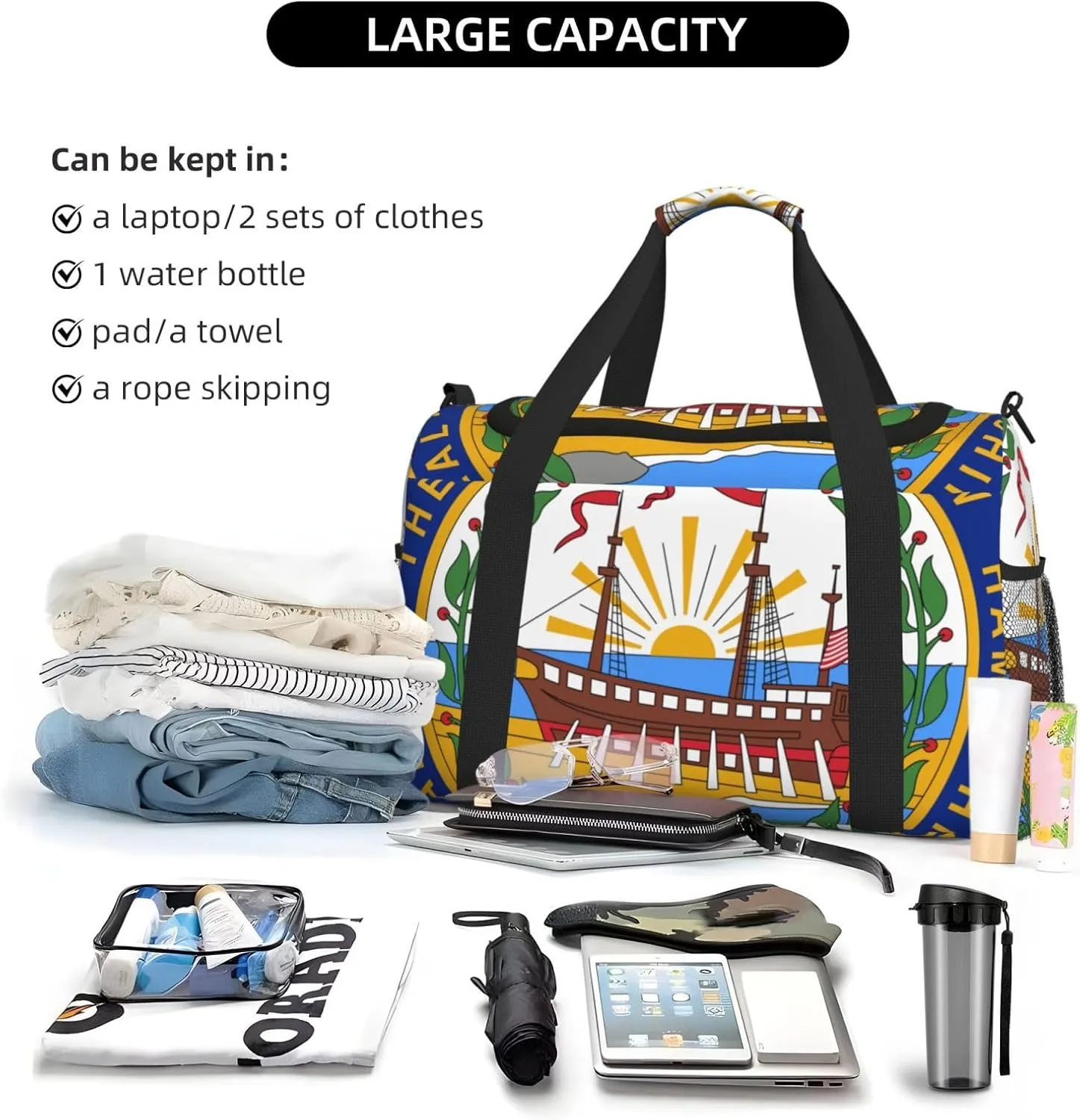 National Emblem Of New Hampshire Travel Duffel Bag Large Foldable Waterproof Overnight Bag For Beach Swim Bags Pool Sports Gym