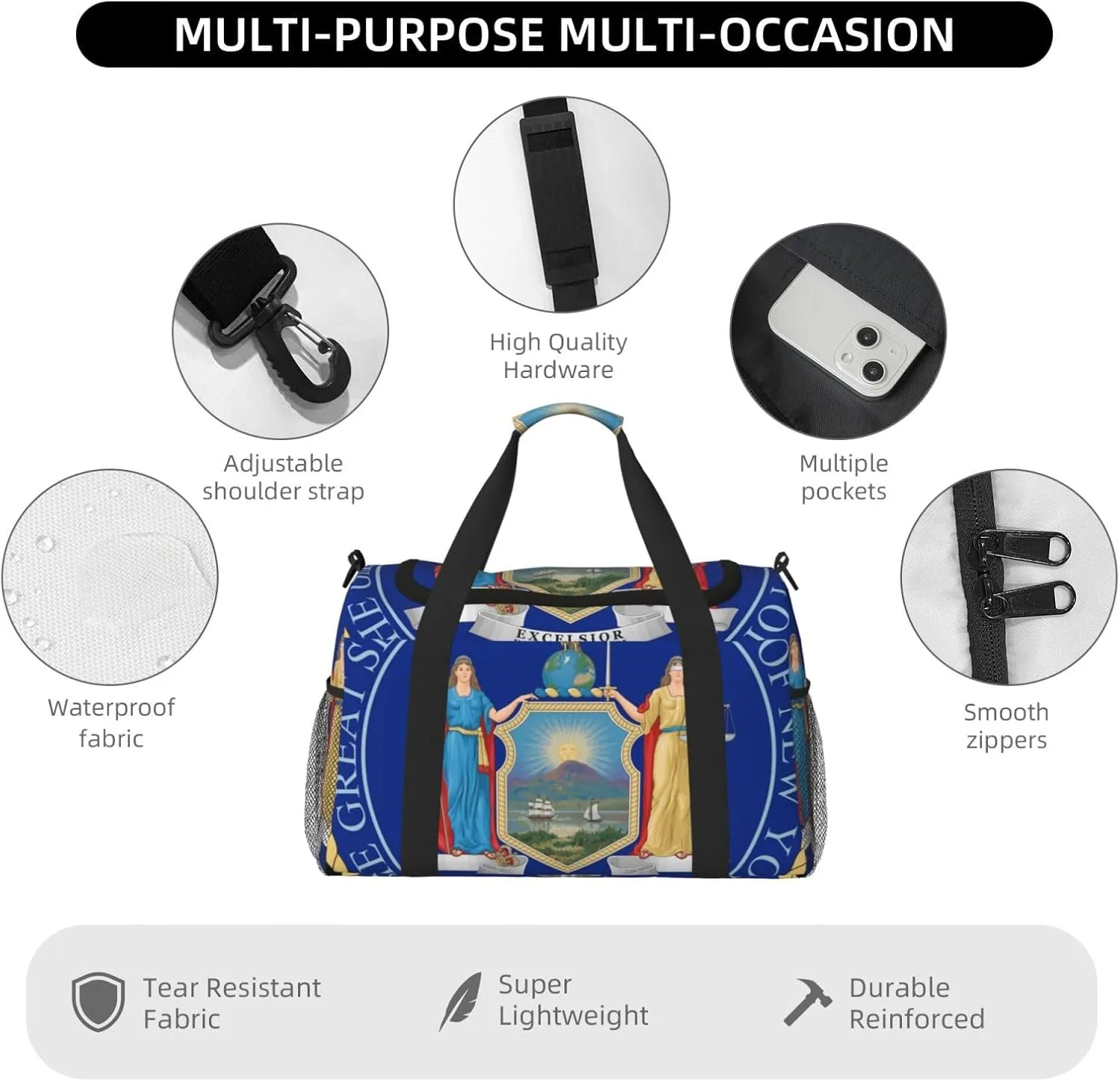 National Emblem Of New York Travel Duffel Bag Large Foldable Waterproof Overnight Bag For Beach Swim Bags Pool Sports Gym