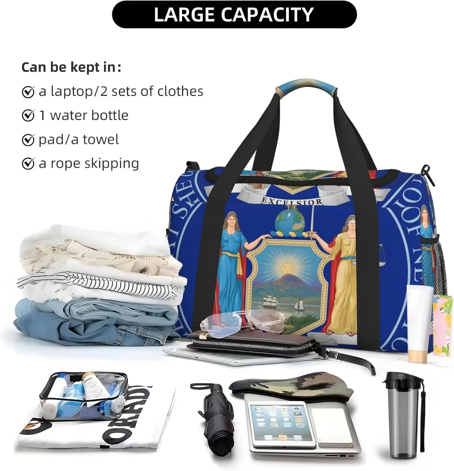 National Emblem Of New York Travel Duffel Bag Large Foldable Waterproof Overnight Bag For Beach Swim Bags Pool Sports Gym