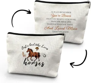 NATSUNO Horses Makeup Bag,Just A Girl Who Loves Horses Make Up Bag,Girls Makeup Bag,Makeup Bag For Girls,Horses Cosmetic Bag,Gifts For Horse Lovers,Horse Gifts For Girls,Inspirational Gifts